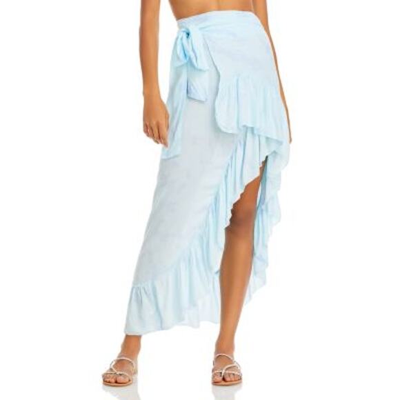 Tiare Hawaii Women's Pale Blue Tie Dye Tulip Wrap Skirt w/ Ruffle Hem, OS! - Picture 1 of 4